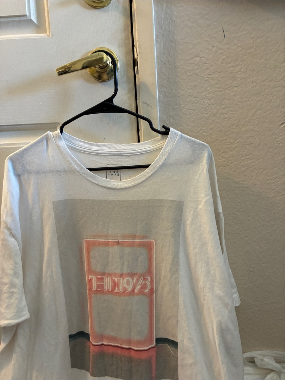 The 1975 Graphic Tee in White with Coral Print